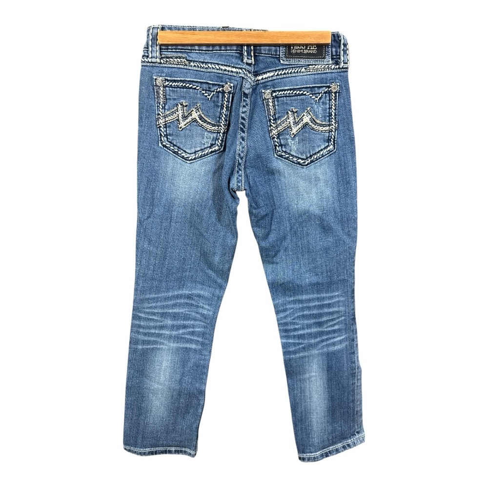 Miss Me Distressed Boyfriend Thick Stitch Embellished Cropped Jeans in Med 21 - Picture 2 of 8